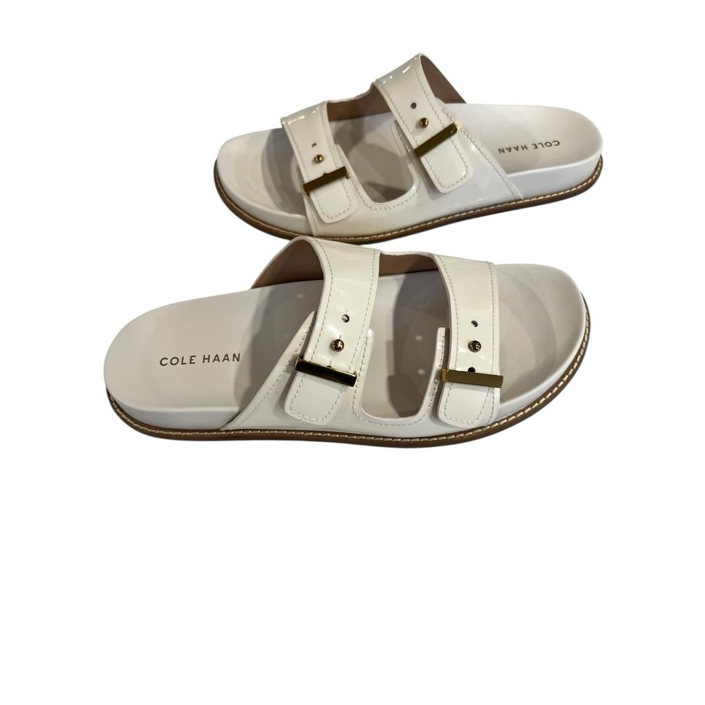 Cole Haan Women's Marisol Footbed Sandal Ivory Patent Leather Size 10 New - Picture 3 of 5